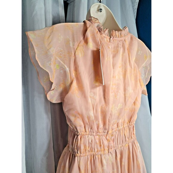NWT French Connection Coral Floral Peach Diana Rec Crinkle Flowing Dress Size 12 - Picture 5 of 16